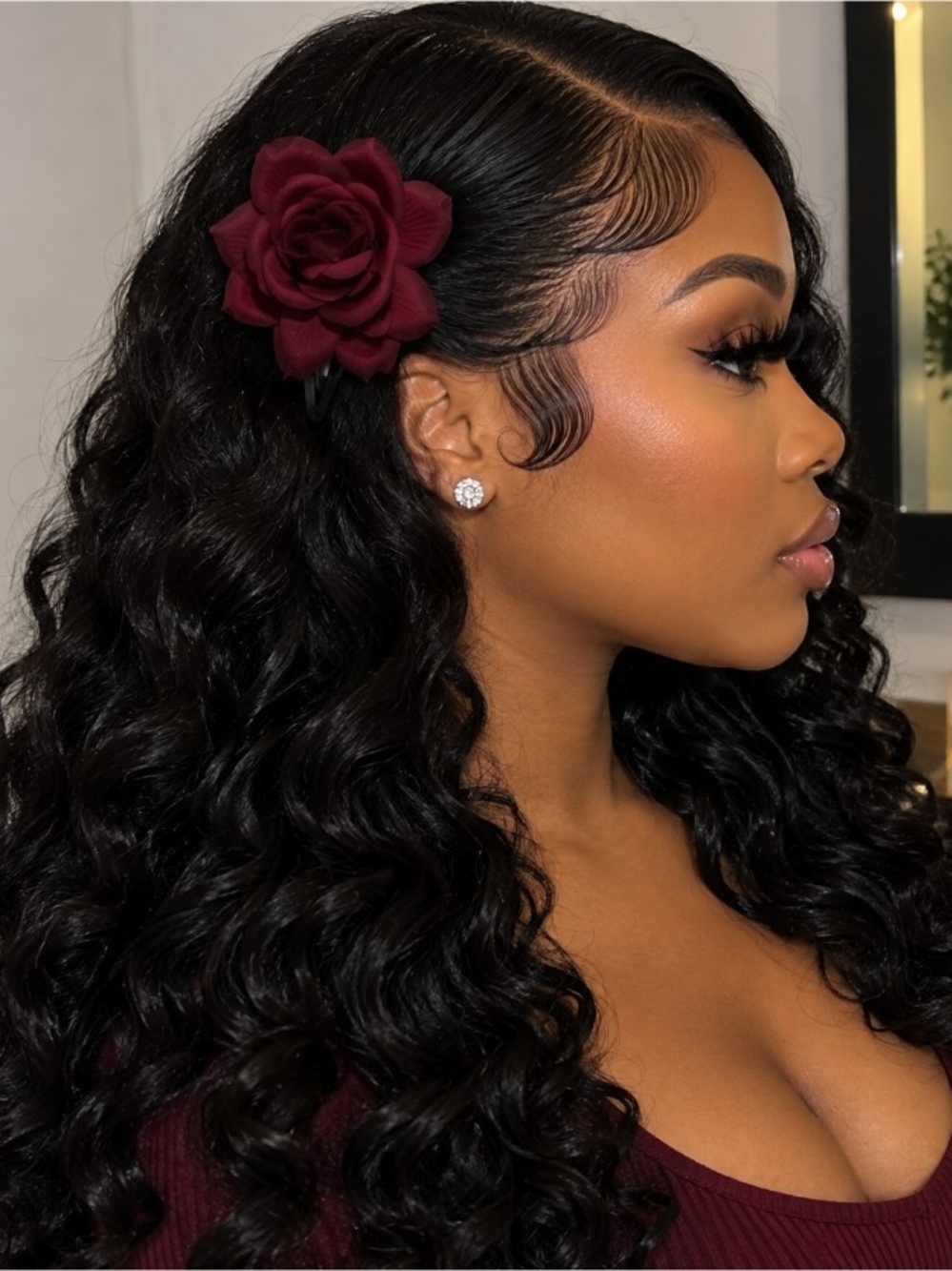 Deep Red Rose Flower Hair Clip for Women